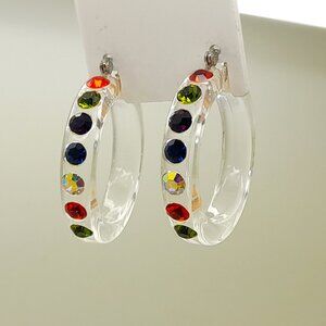 clear lucite Acrylic wide 1.5 Hoop winter multi  Latch back Fashion Earrings